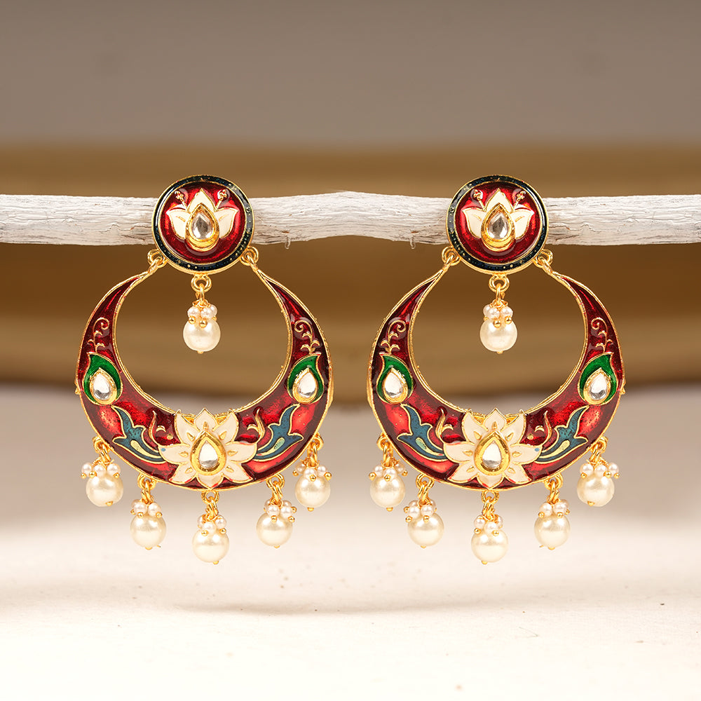 Elina- Stone Studded Hanging Pearl Dangler Ear