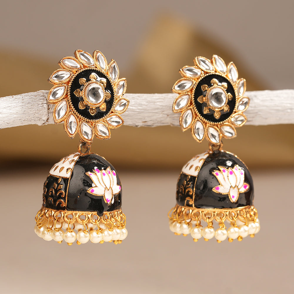 Avni- Stone Studded Hanging Pearls Jhumka Earrings