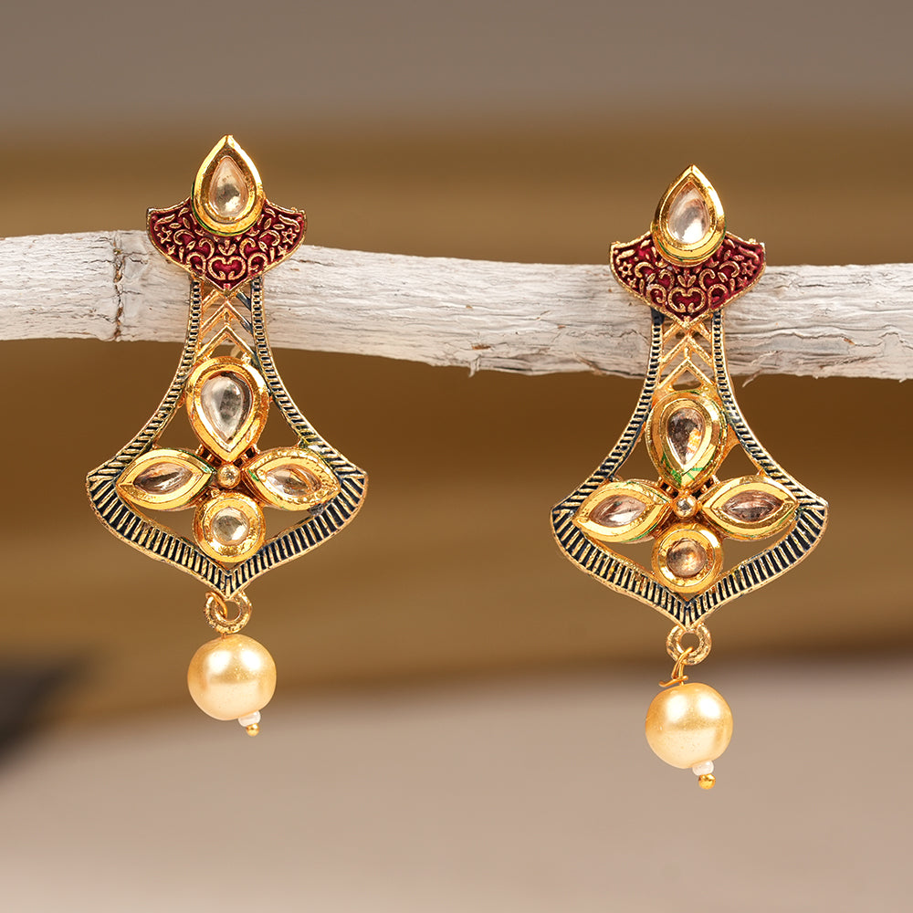 Daksha- Stone Studded Hanging Pearl Dangler Earrings