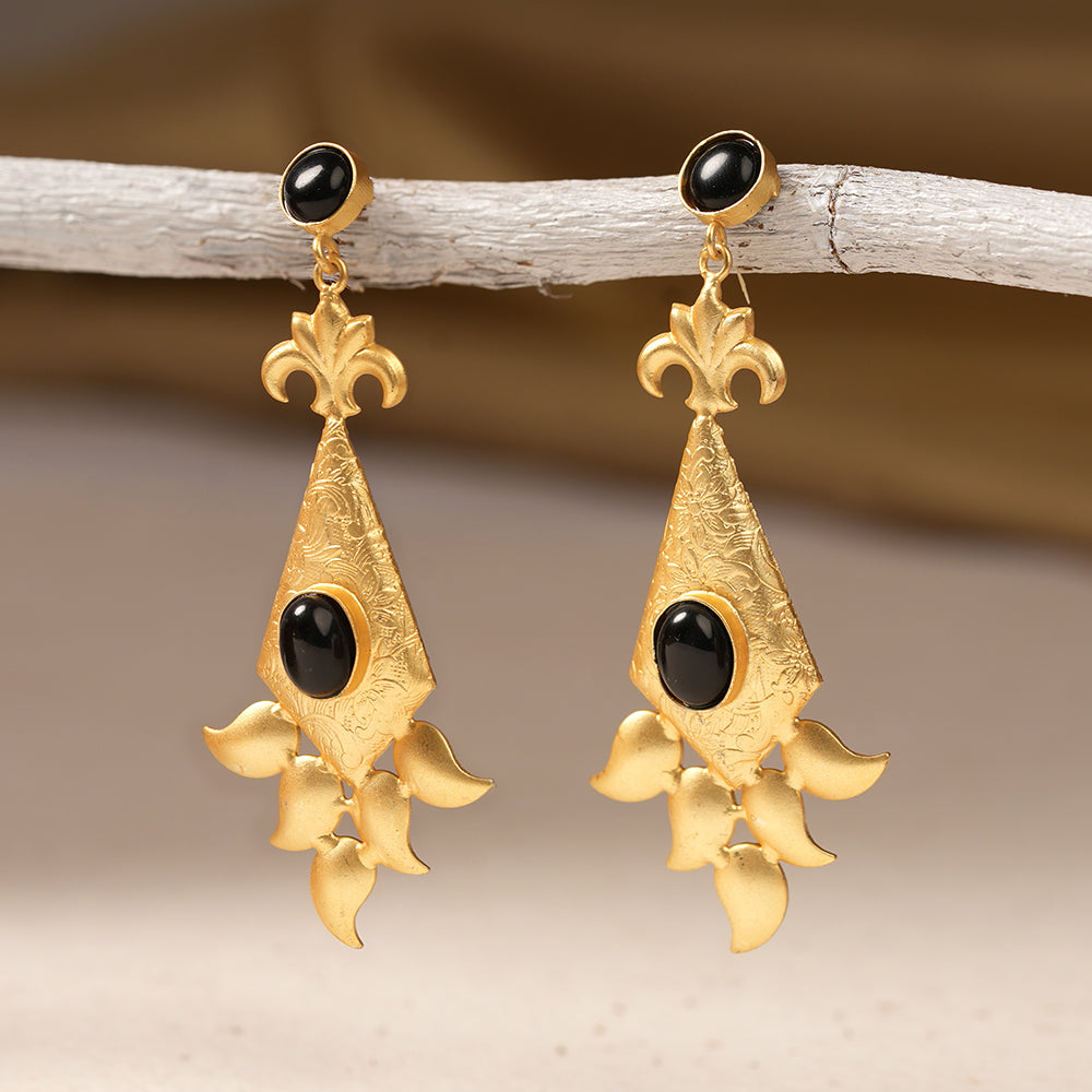 Ashvi- Stone Studded Dangler Earrings(Black)