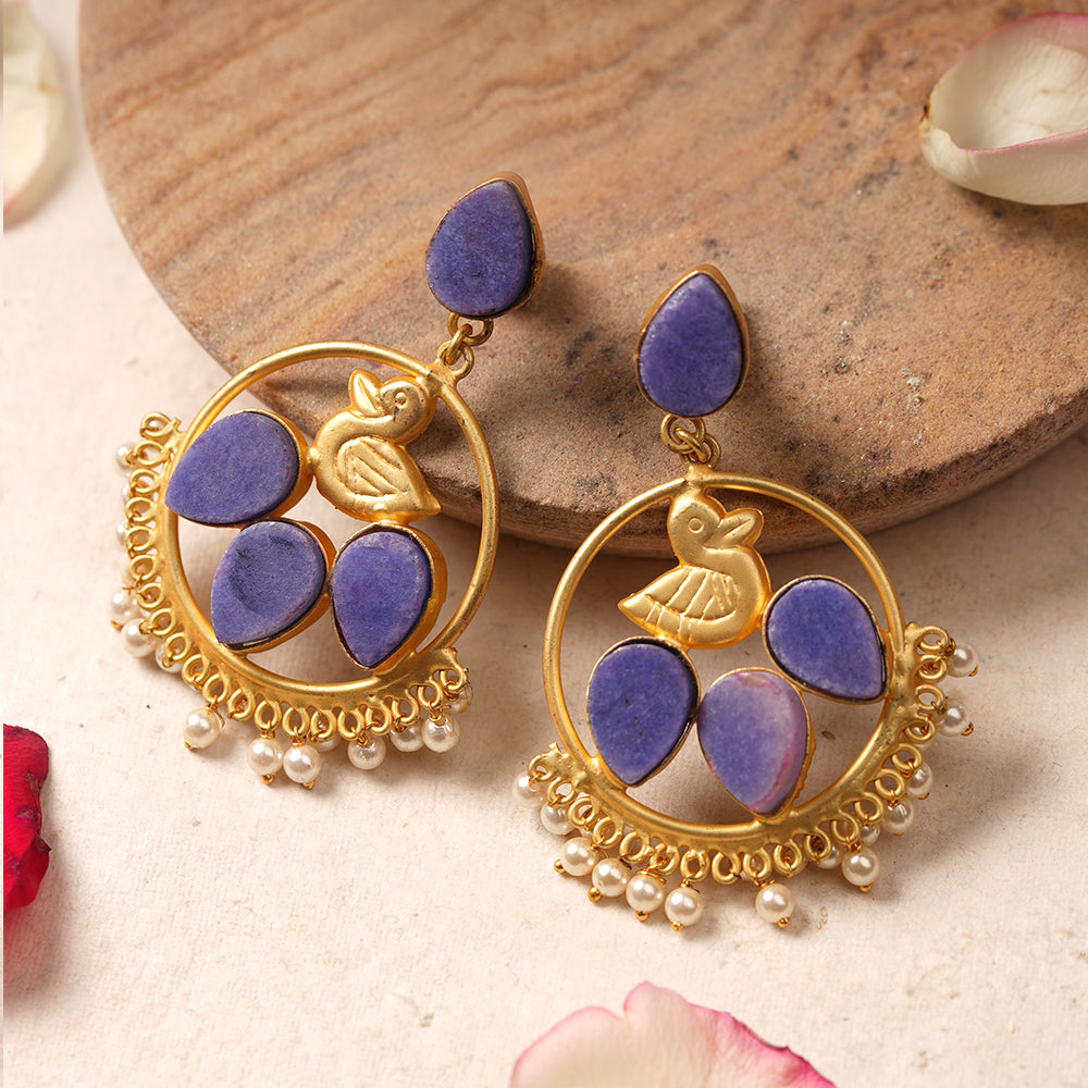 Sakshi- Blue natural stone studded Dangler Earrings
