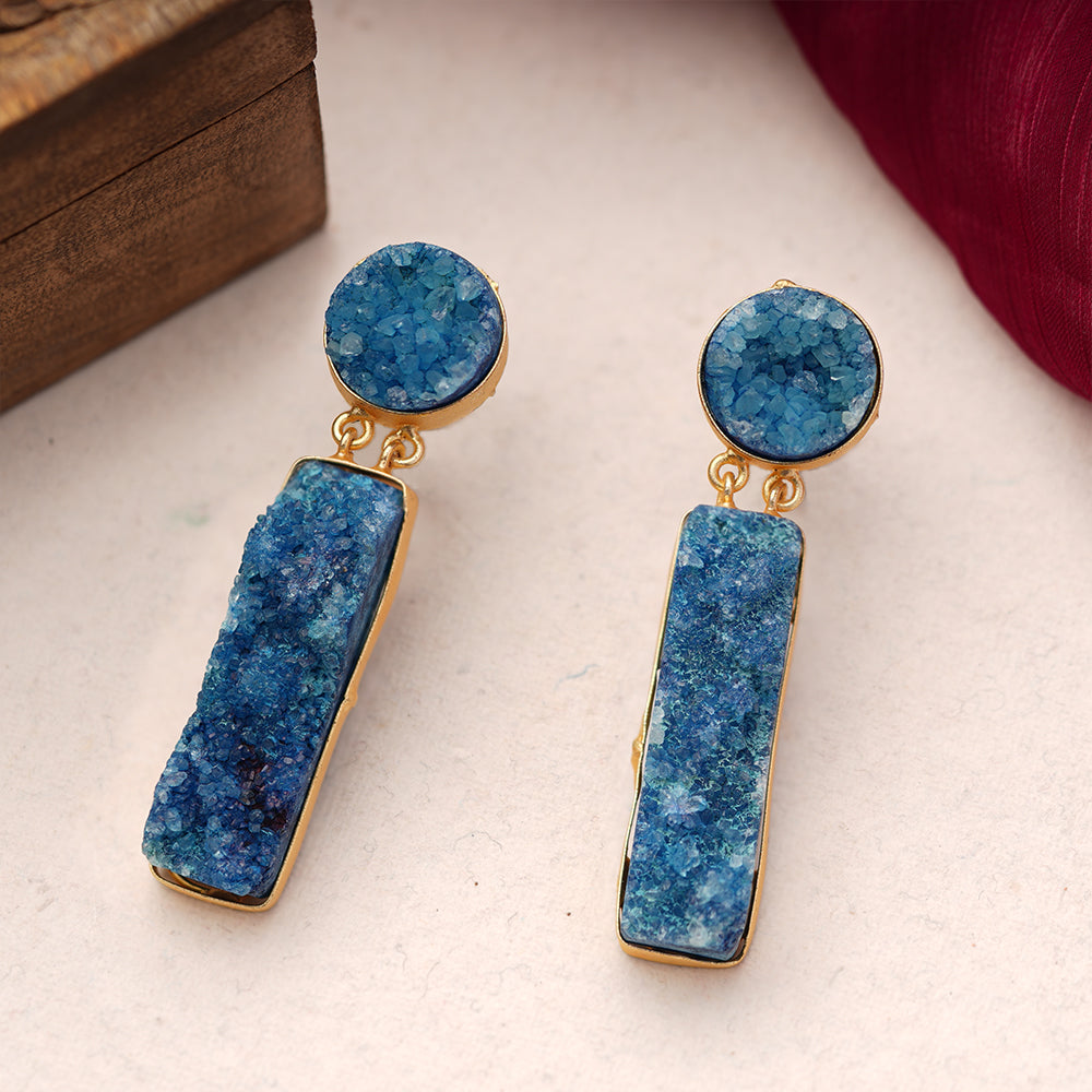 Blue Unpolished Stone Earrings