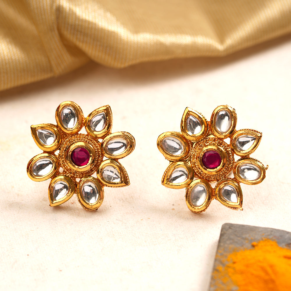 Mihira- Stone Studded Golden Framed Stud Earrings