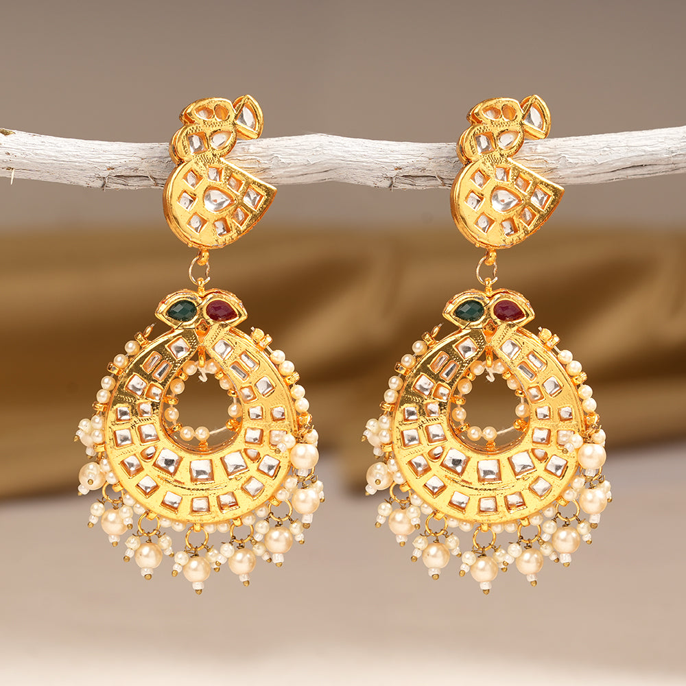 Falak- Stone Studded Hanging Pearl Dangler Earrings
