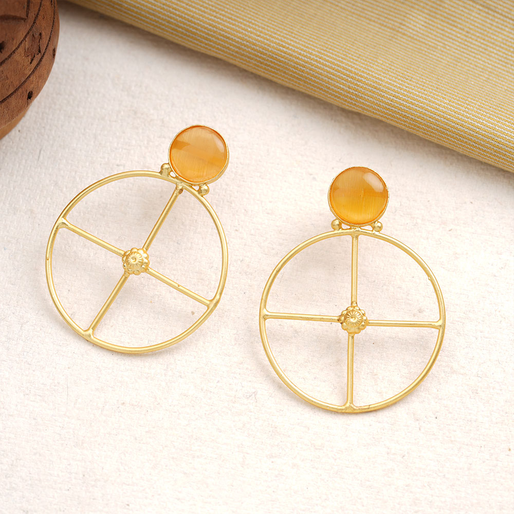 Vanita- Stone Studded Golden Framed Danglet Earrings(Yellow)
