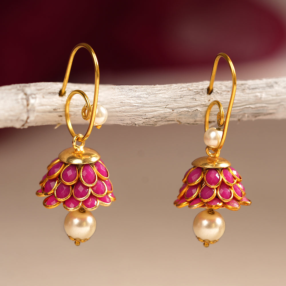 Ishani- Hanging Pearl Jhumki Earrings(Pink)