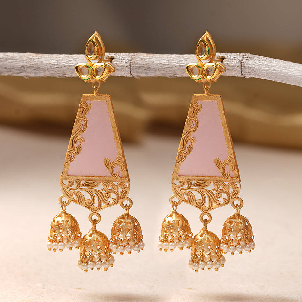 Krisha- Stone Studded Hanging Pearl Dangler Earrings