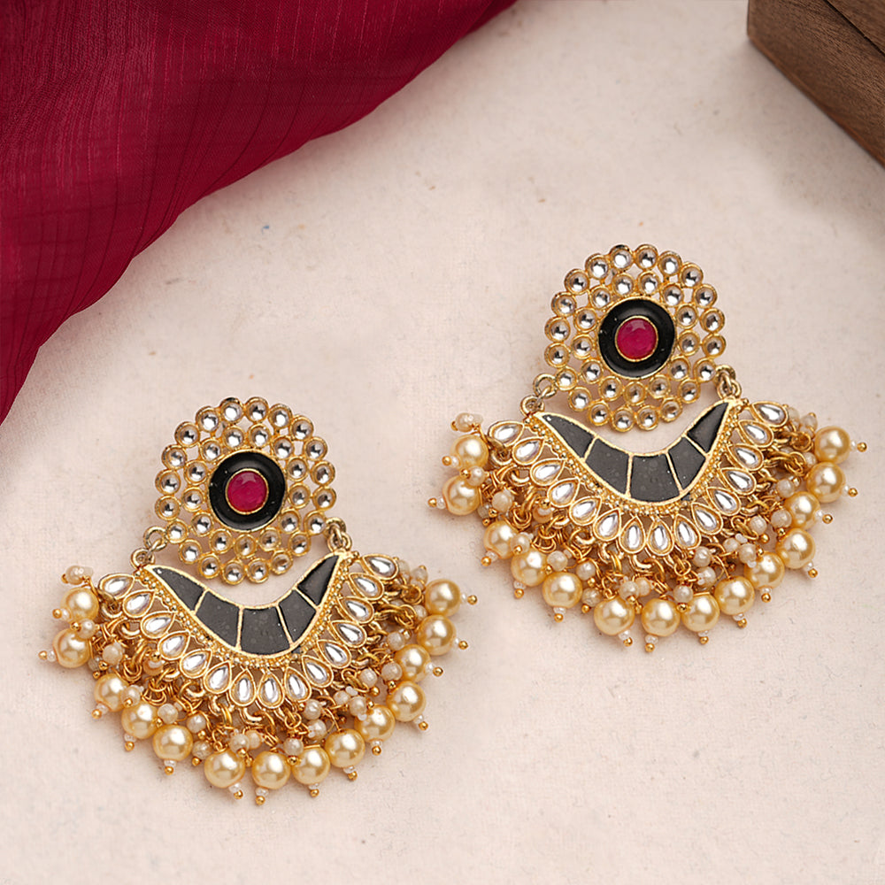 Myra- Stone Studded Hanging Pearl Dangler Earrings