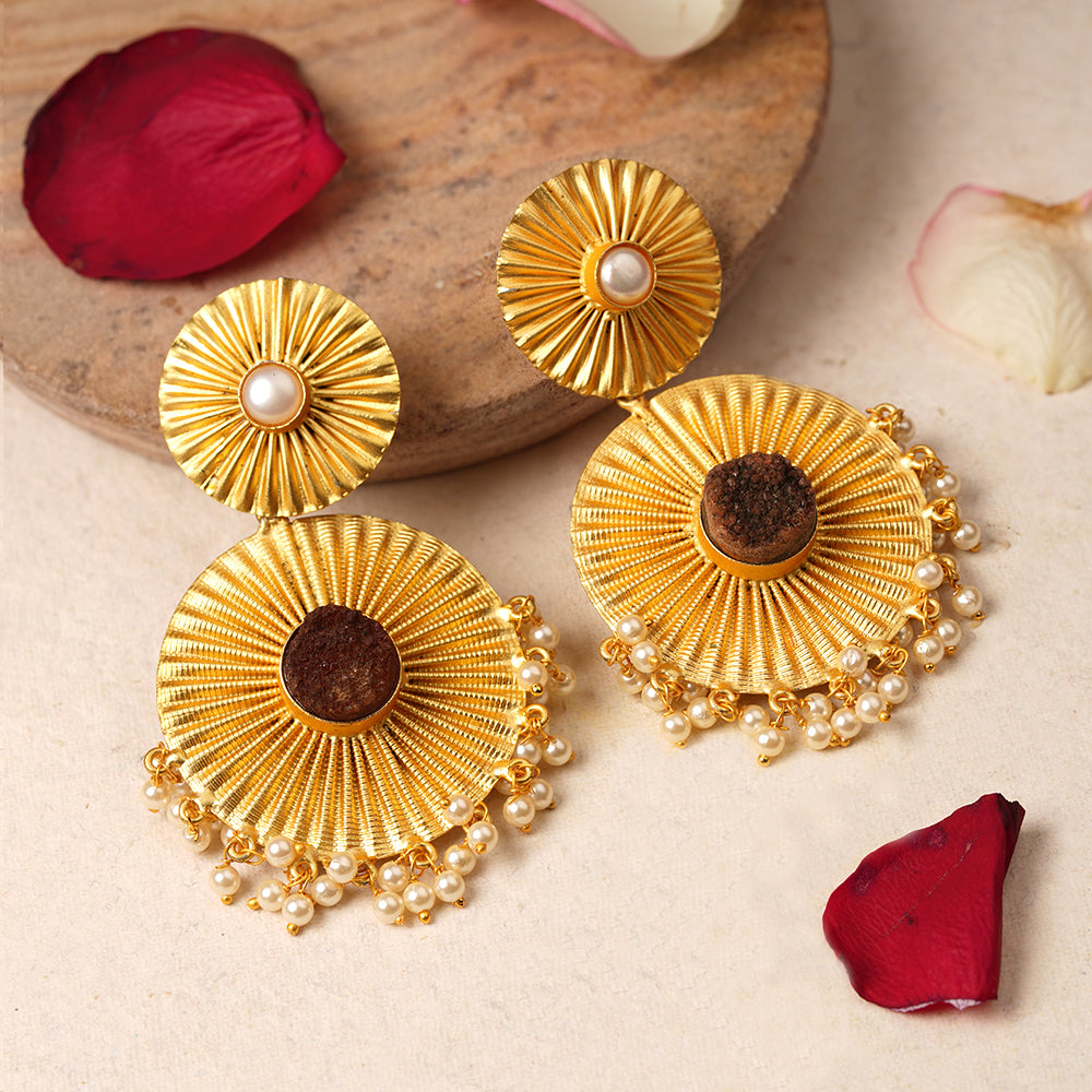 Radha- Natural Stone Studded Dangler Earrings(Brown)