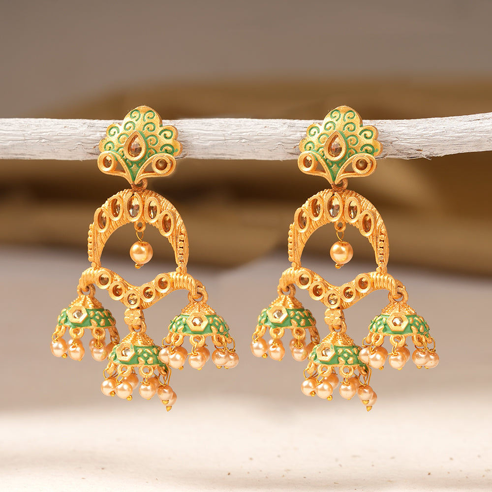Gargi- Stone Studded Hanging Pearl Dangler Earrings