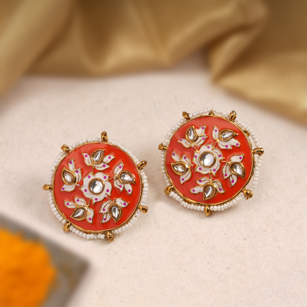 Kriti- Pearl Framed Stud Earrings(Red)