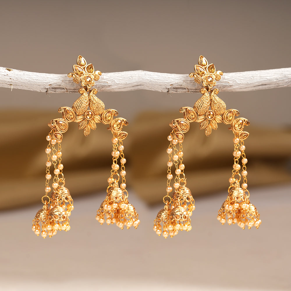 Ihita- Stone Studded Hanging Pearl Dangler Earrings
