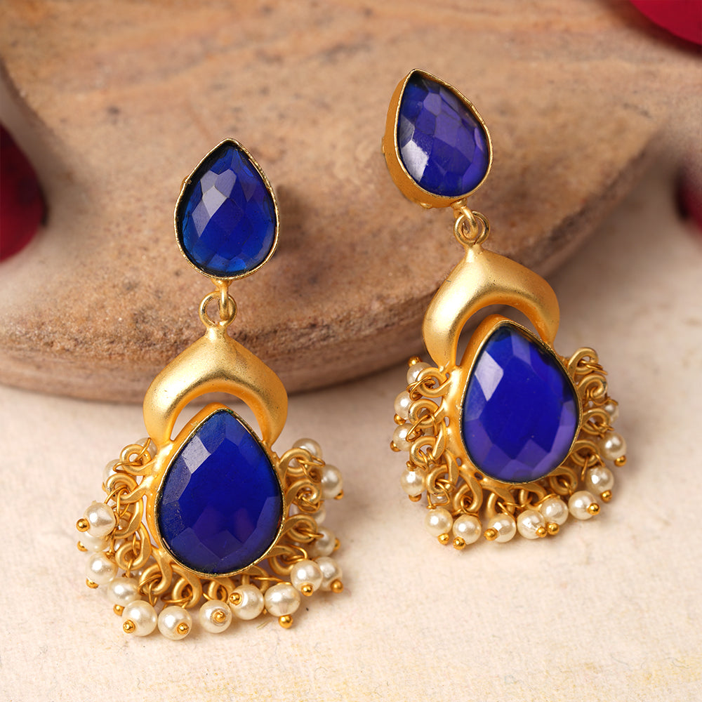 Ojasvi- Stone Studded Hanging Pearls Dangler Earrings