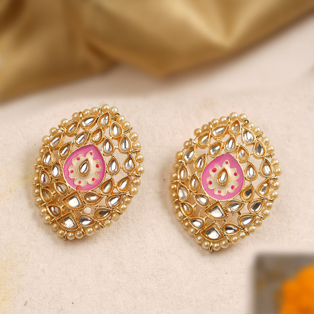 Mridula- Stone Studded Pearl Framed Stud Earrings
