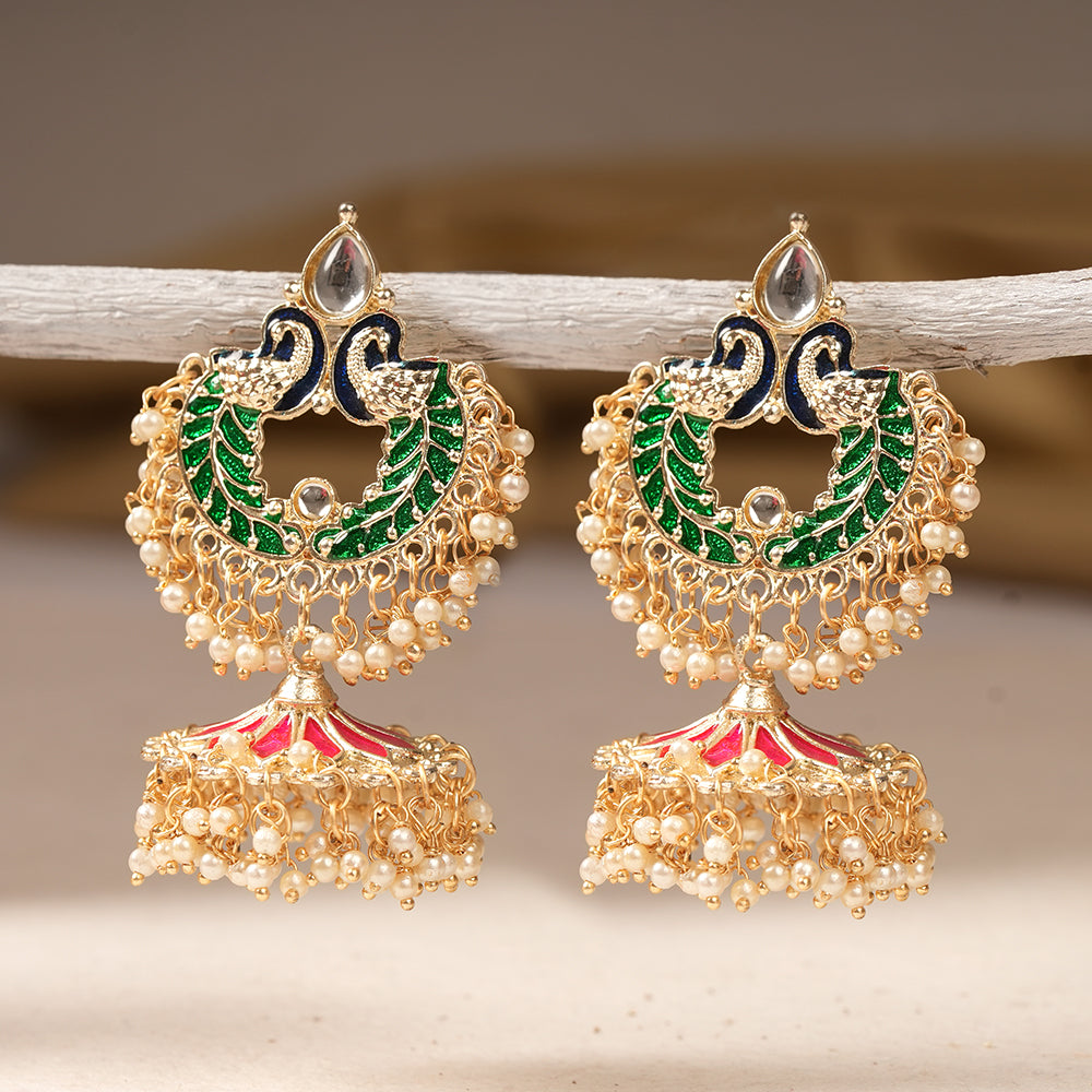 Hansini- Stone Studded Hanging Pearl Dangler Earrings(Multicolored)