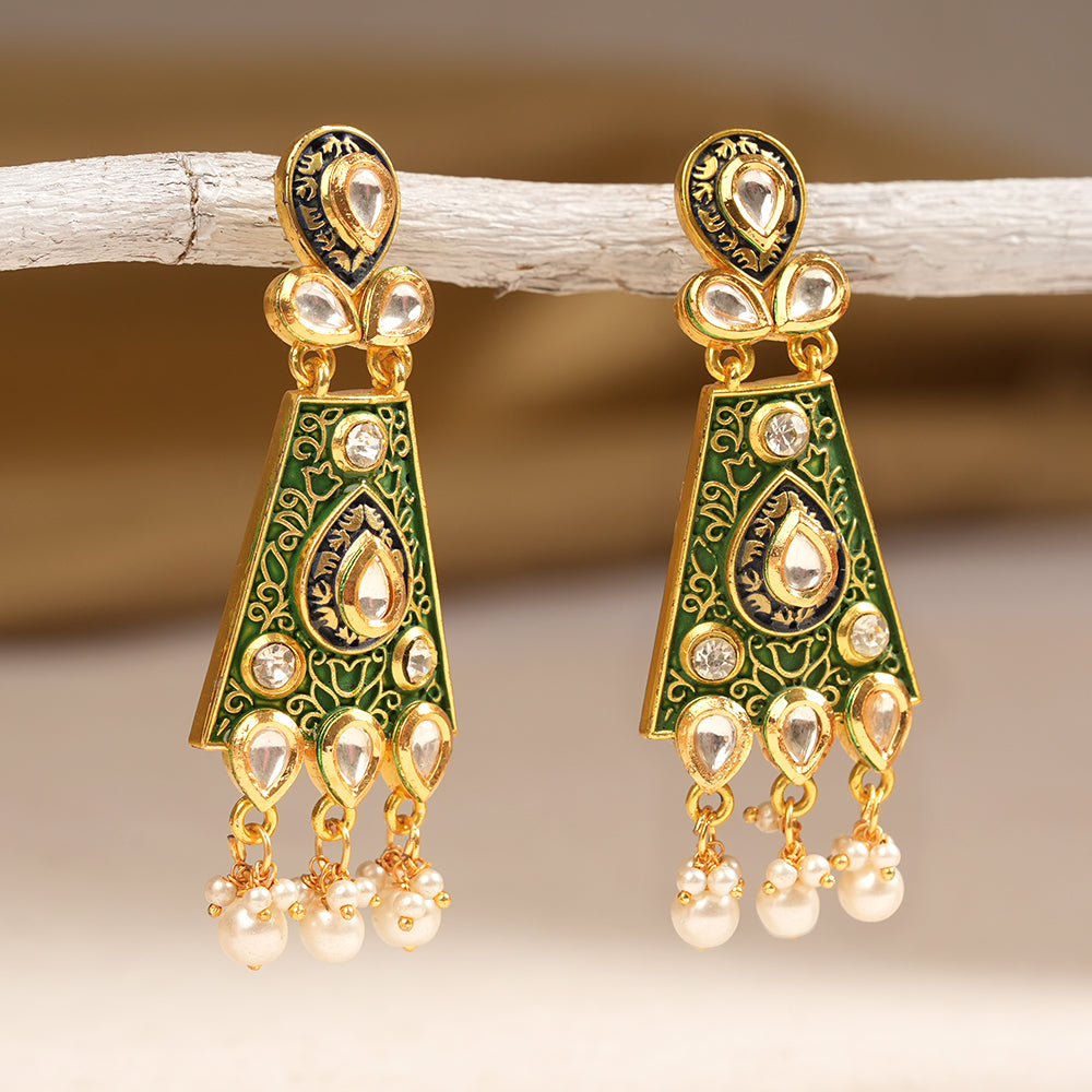 Eesha- Stone Studded Hanging Pearl Dangler Earrings