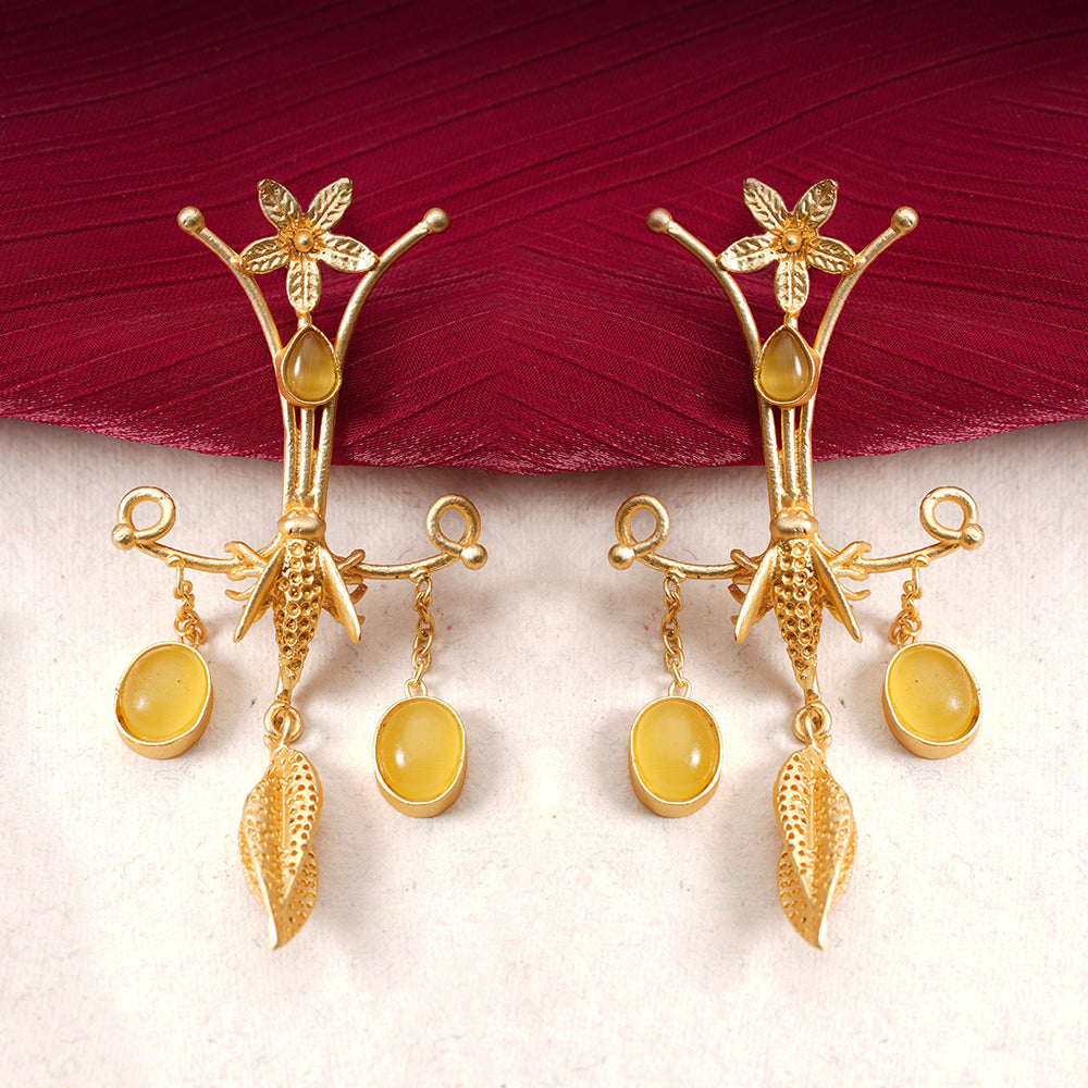 Arya- Stone Studded Dangler Earrings(Yellow)