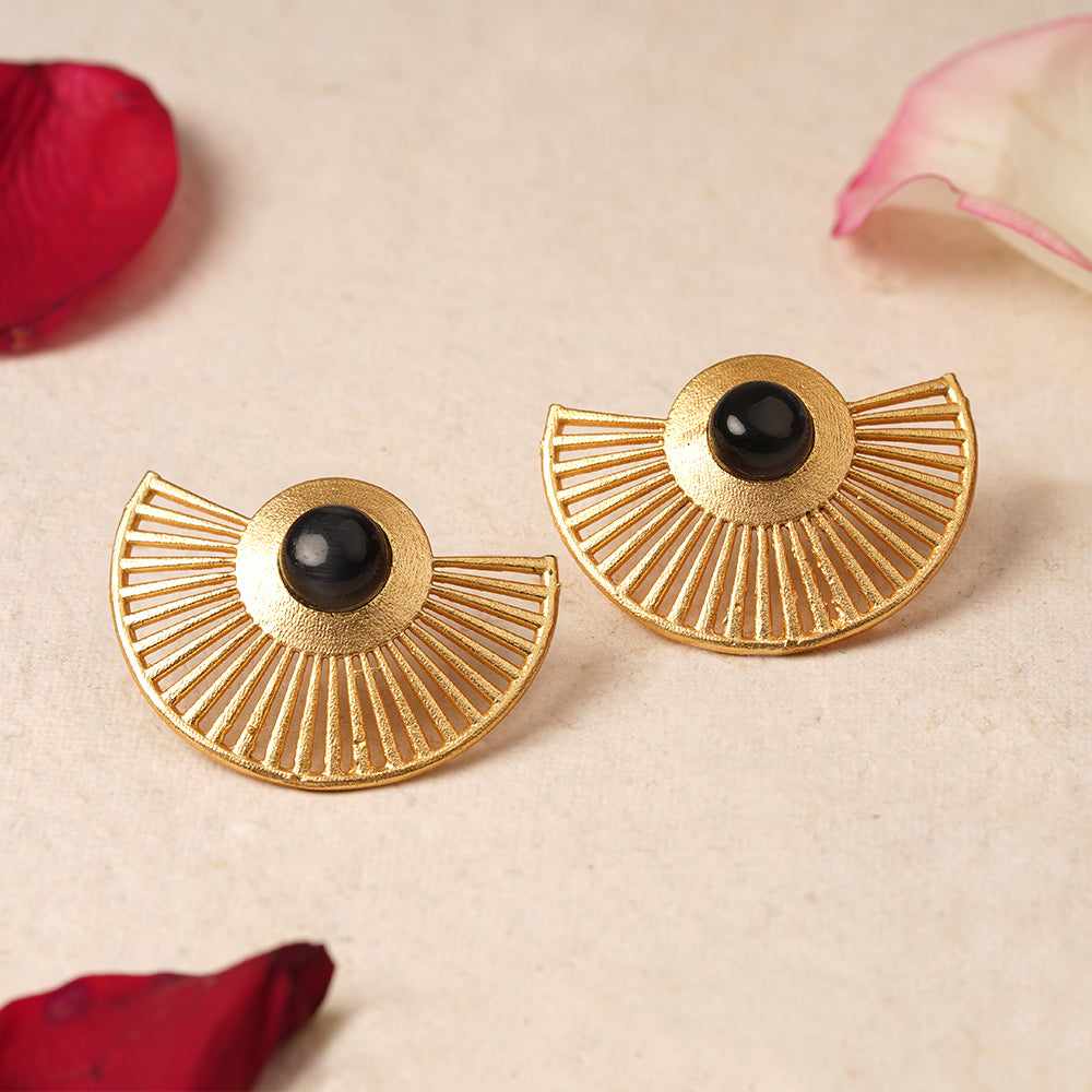Namya- Stone Studded Golden Stud Earrings(Green)