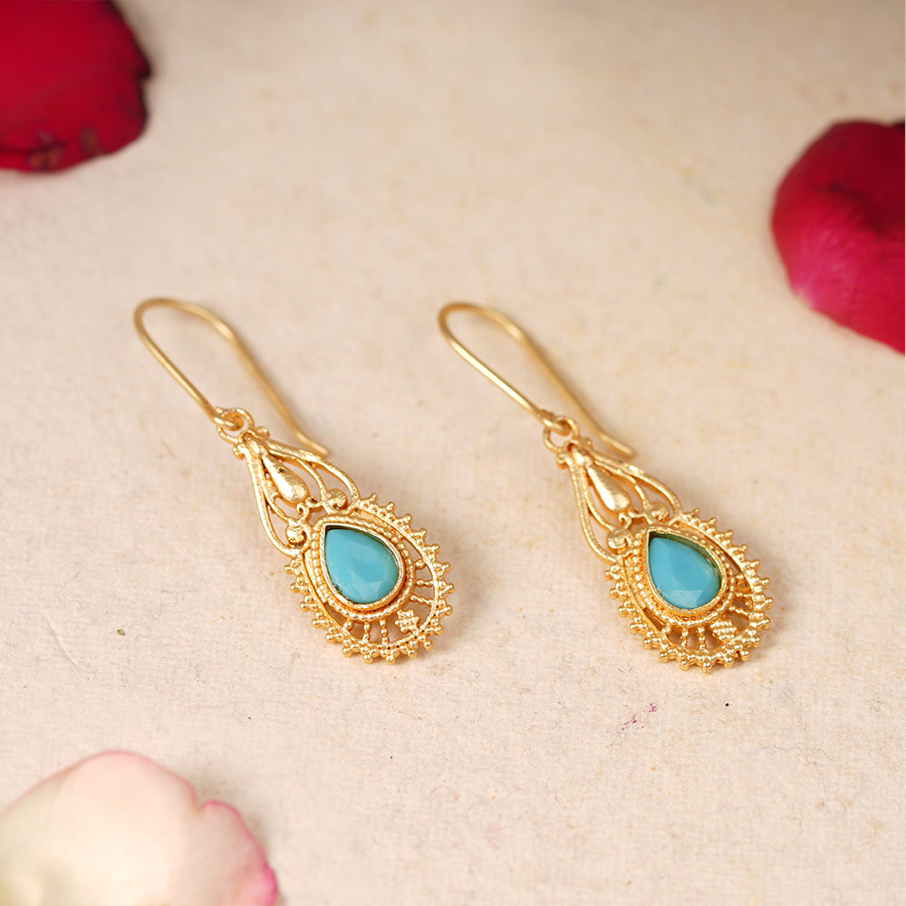 Ruhi- Stone Studded Dangler Earrings(Sky Blue)
