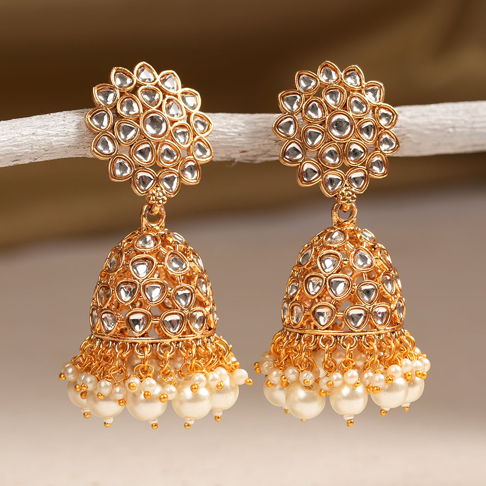 Ivana- Stone Studded Hanging Pearl Jhumki Earrings