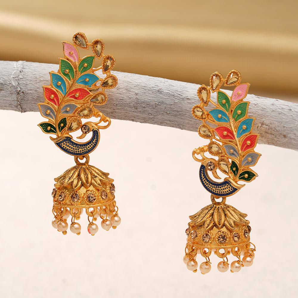Inaaya- Stone Studded Hanging Pearl Jhumka Earrings