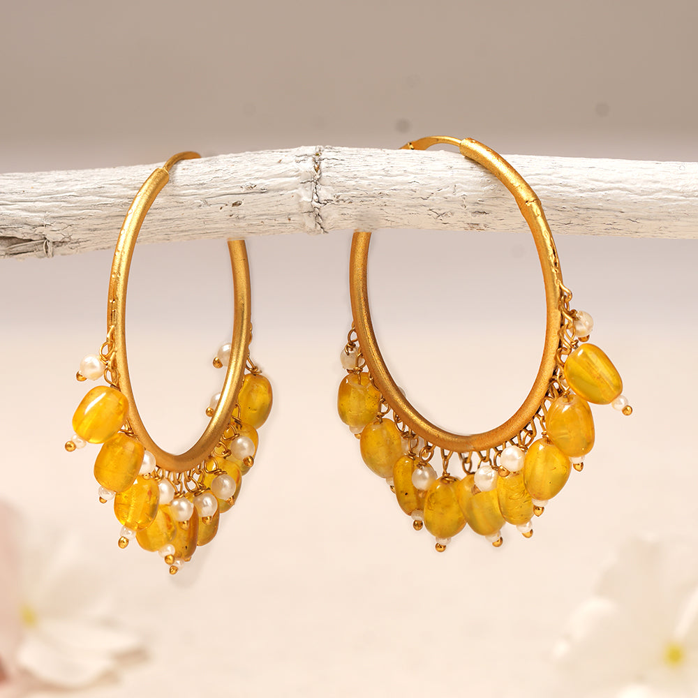 Zoya- Hanging Pearl Hoops Earrings(Golden)