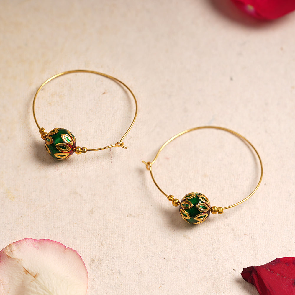 Rajvi- Pearl Hoop Earrings(Green)