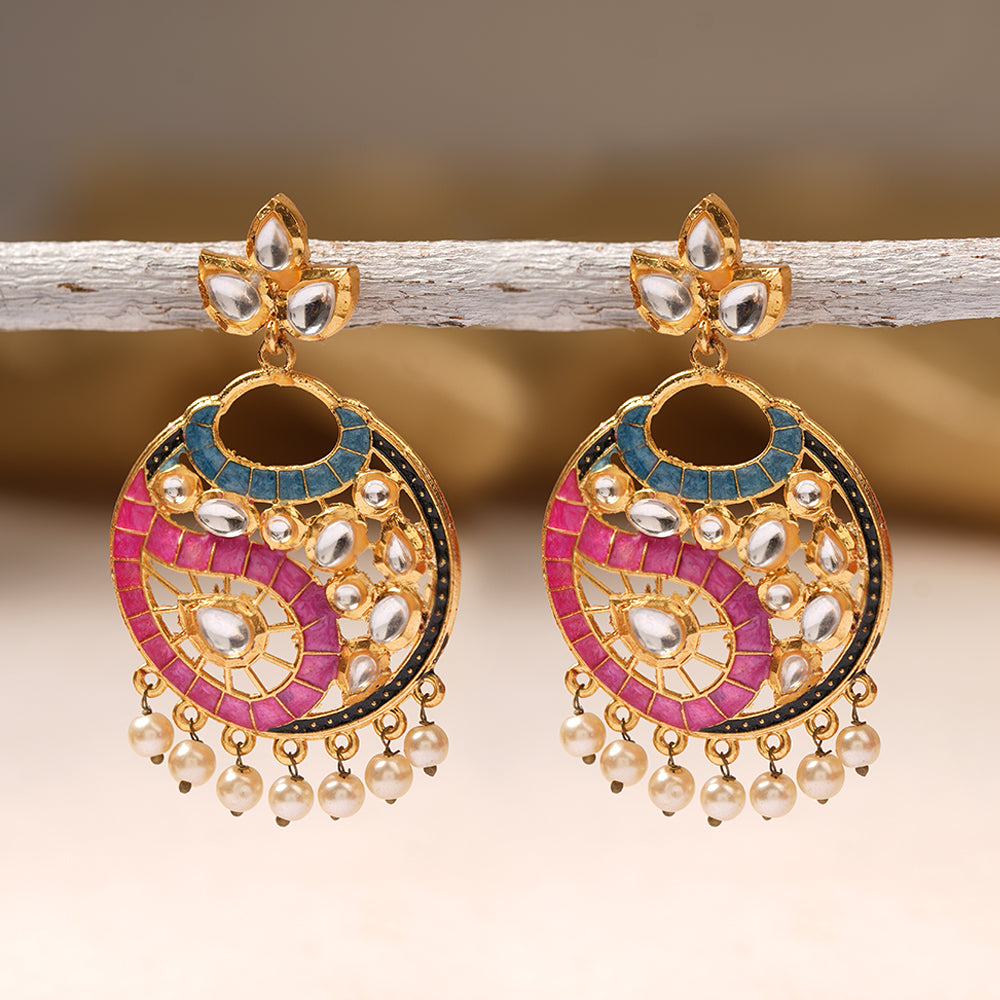 Lavanya- Stone Studded Hanging Pearl Dangler Earrings(Multicolored)