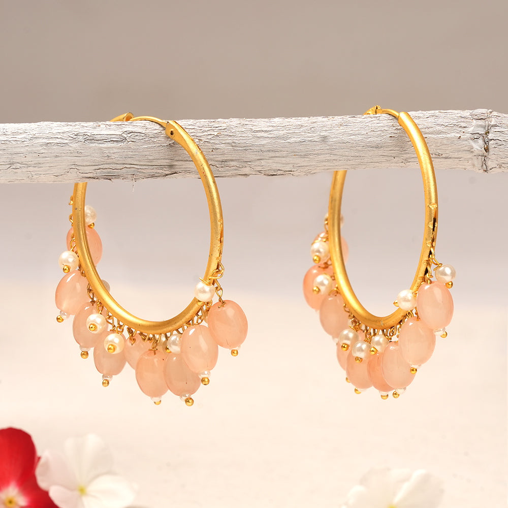 Zoya- Hanging Pearl Hoops Earrings(PeachPuff)