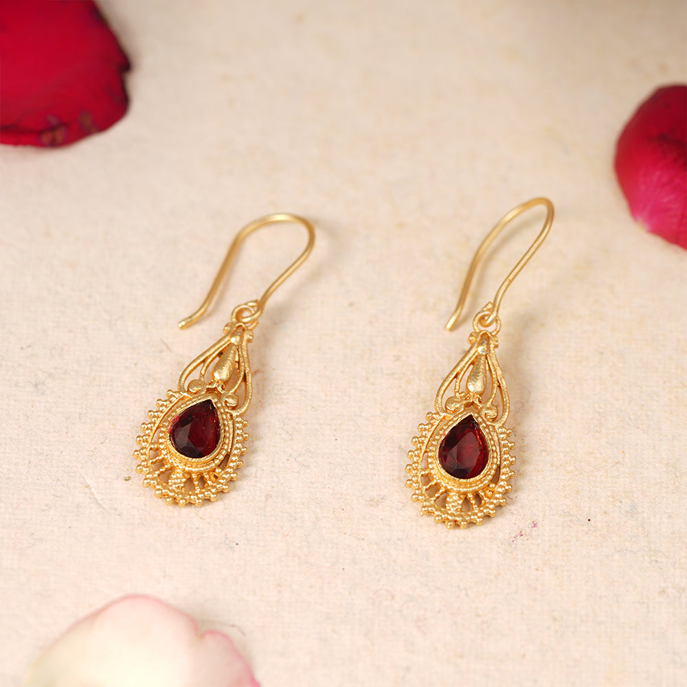 Ruhi- Stone Studded Dangler Earrings(Red)