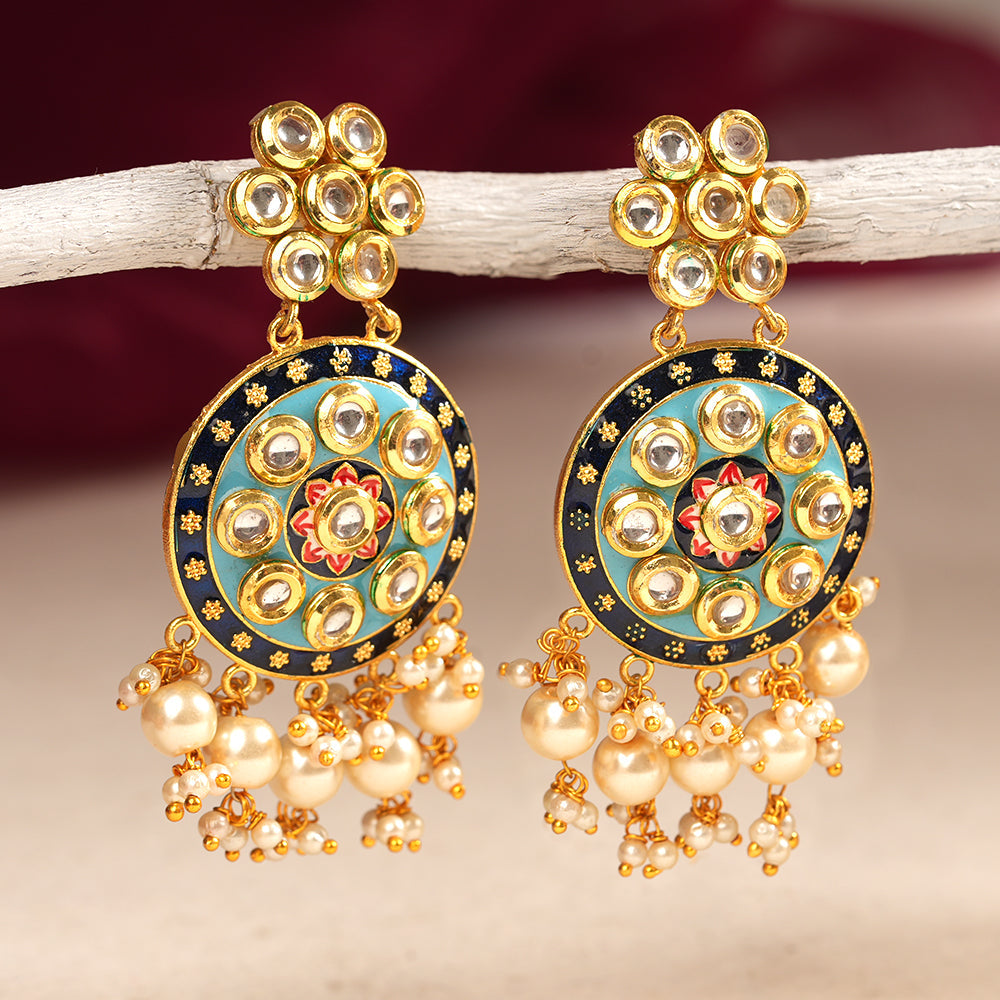 Aarya- Meenakari Work Hanging Pearl Dangler Earrings(Multicolored)