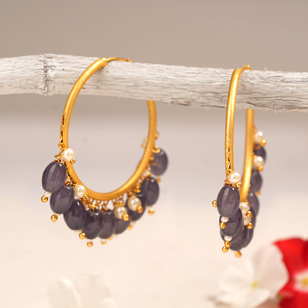Zoya- Hanging Pearl Hoops Earrings(Purple)
