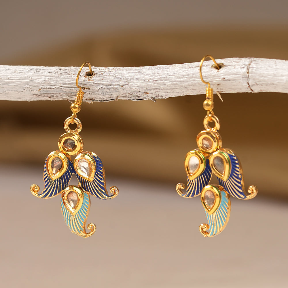 Dia- Stone Studded Hanging Pearl Earrings (Multicolored)