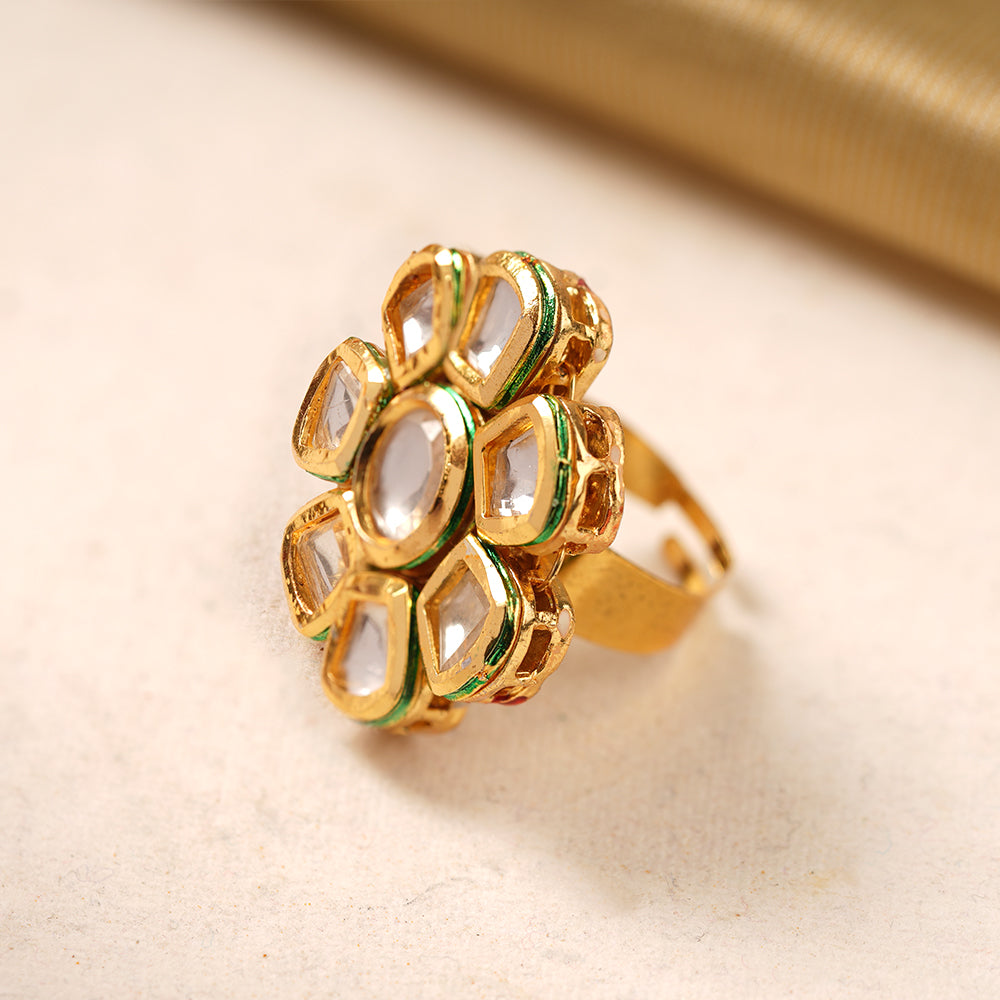 Gaurika- Stone Studded Golden Framed Adjustable Ring