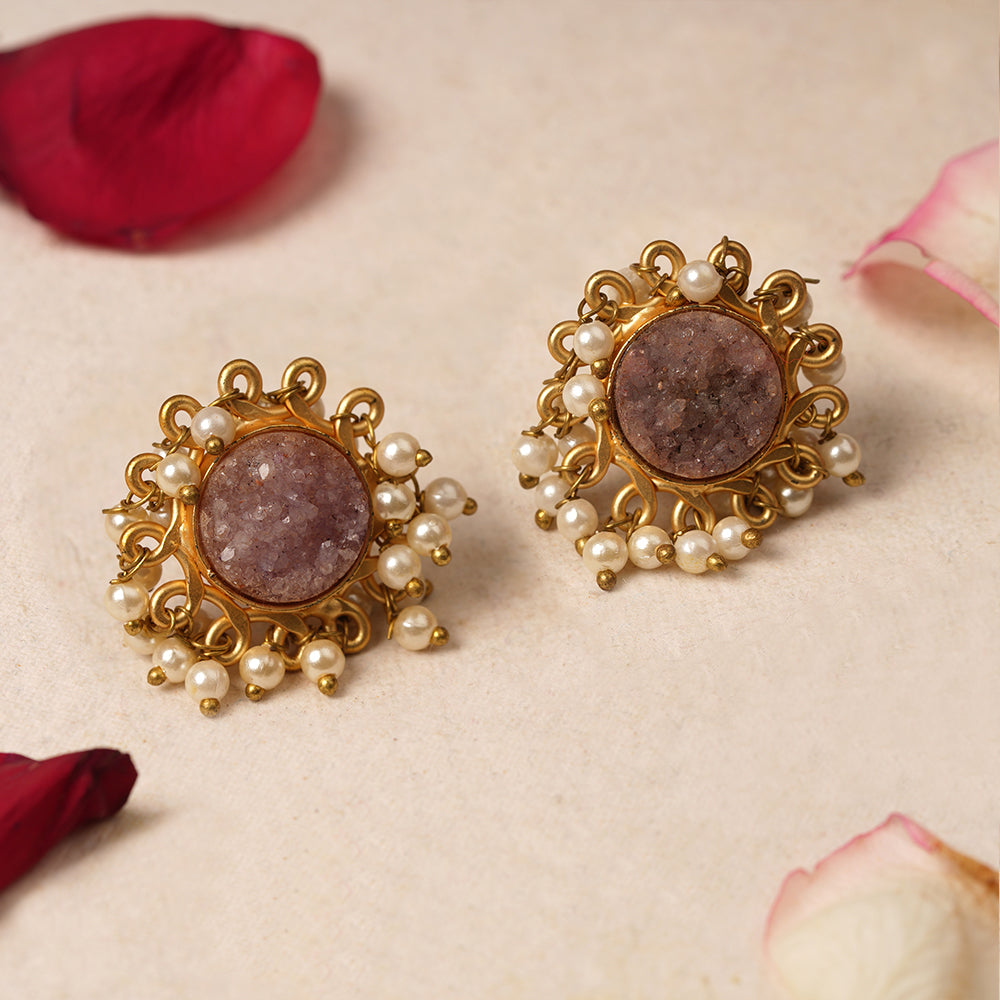 Nyra- Stone Studded Hanging Pearls Dangler Earrings