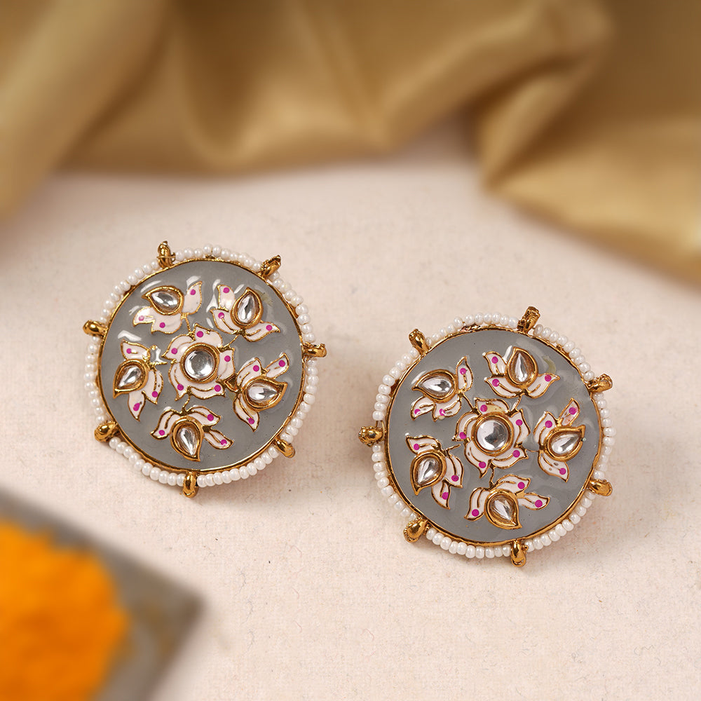 Kriti- Pearl Framed Stud Earrings(Gray)