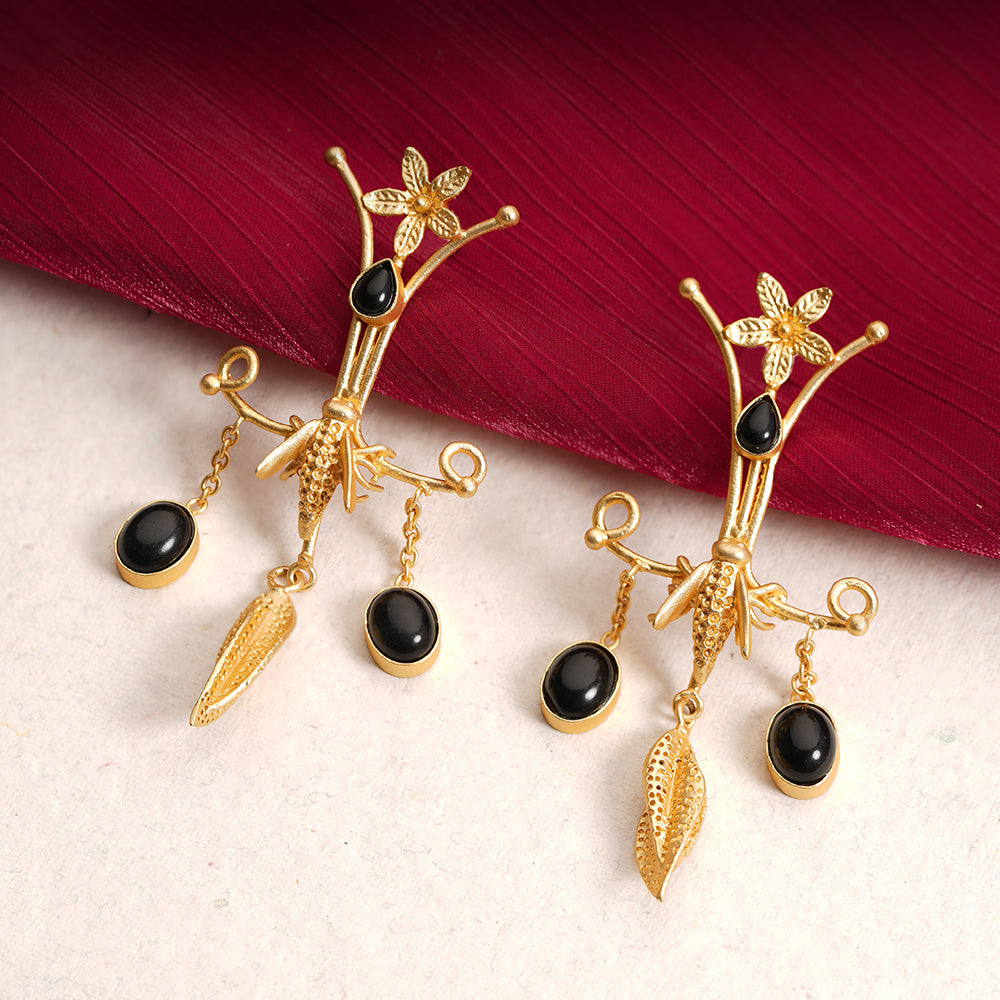 Arya- Stone Studded Dangler Earrings(Black)