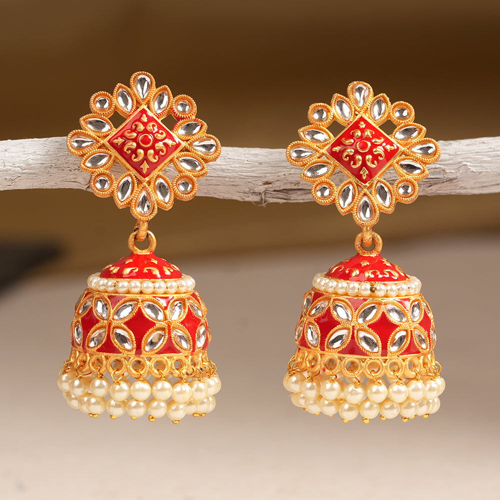 Juhi- Stone Studded Hanging Pearl Jhumki Earrings