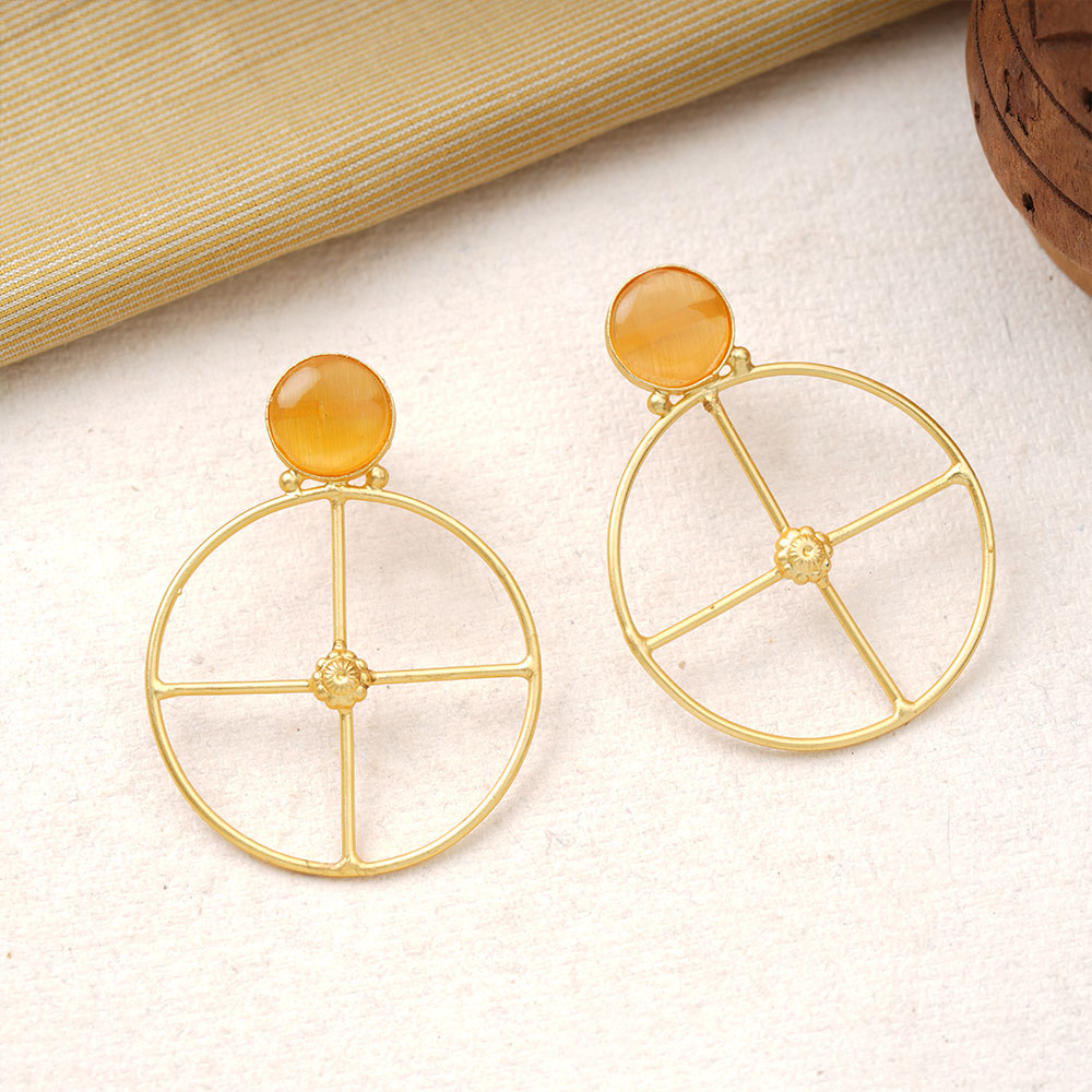 Vanita- Stone Studded Golden Framed Danglet Earrings(Yellow)