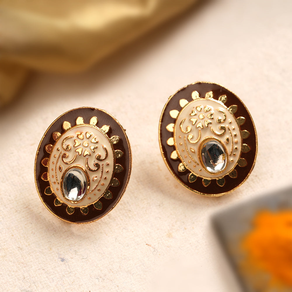 Manjari- Stone Studded Stud Earrings(Brown)