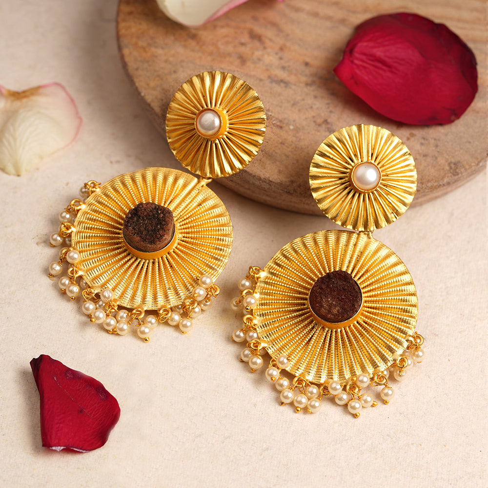 Radha- Natural Stone Studded Dangler Earrings(Brown)