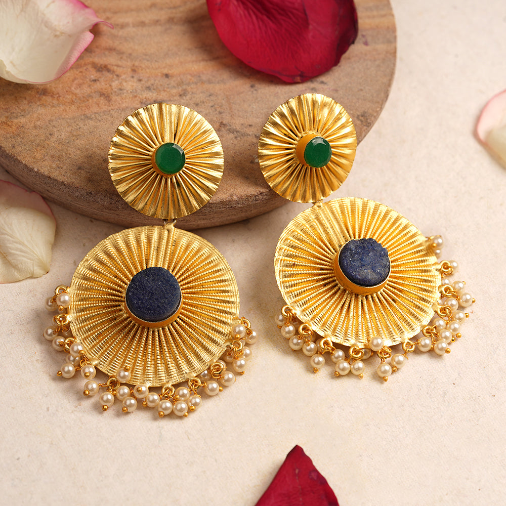 Ragini- Natural Stone Studded Dangler Earrings