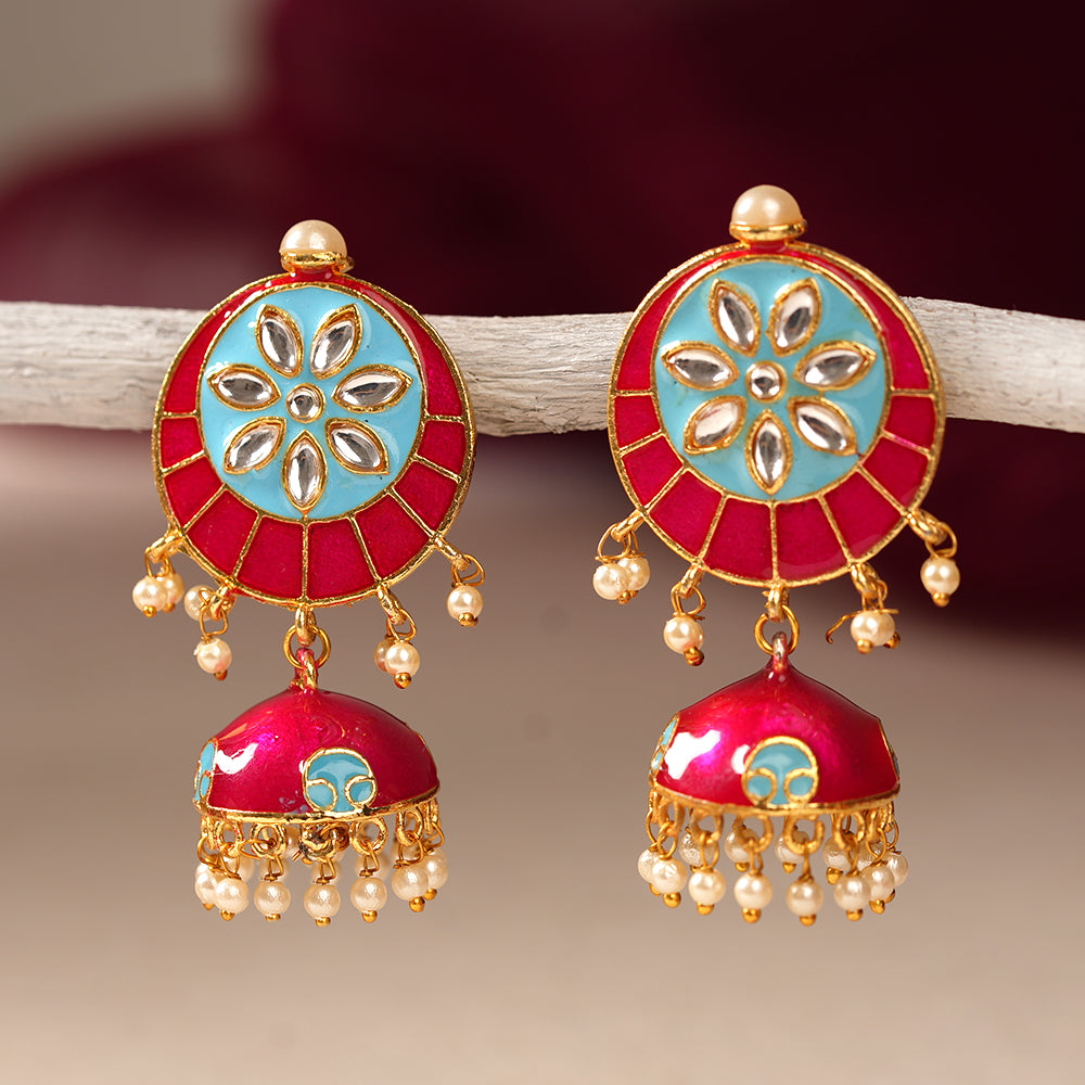 Ahana- Stone Studded Hanging Pearls Jhumka Earrings
