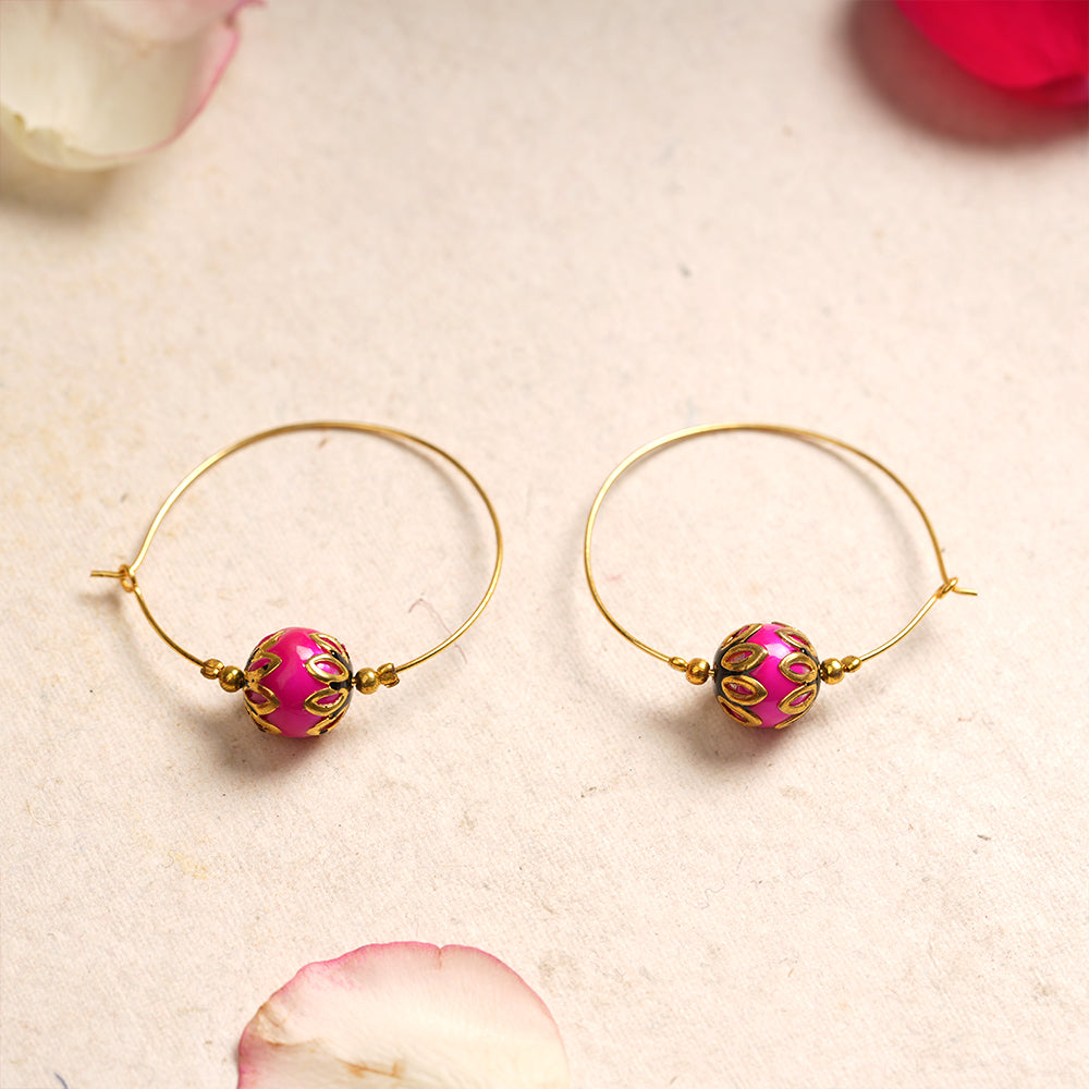 Rajvi- Pearl Hoop Earrings(Pink)