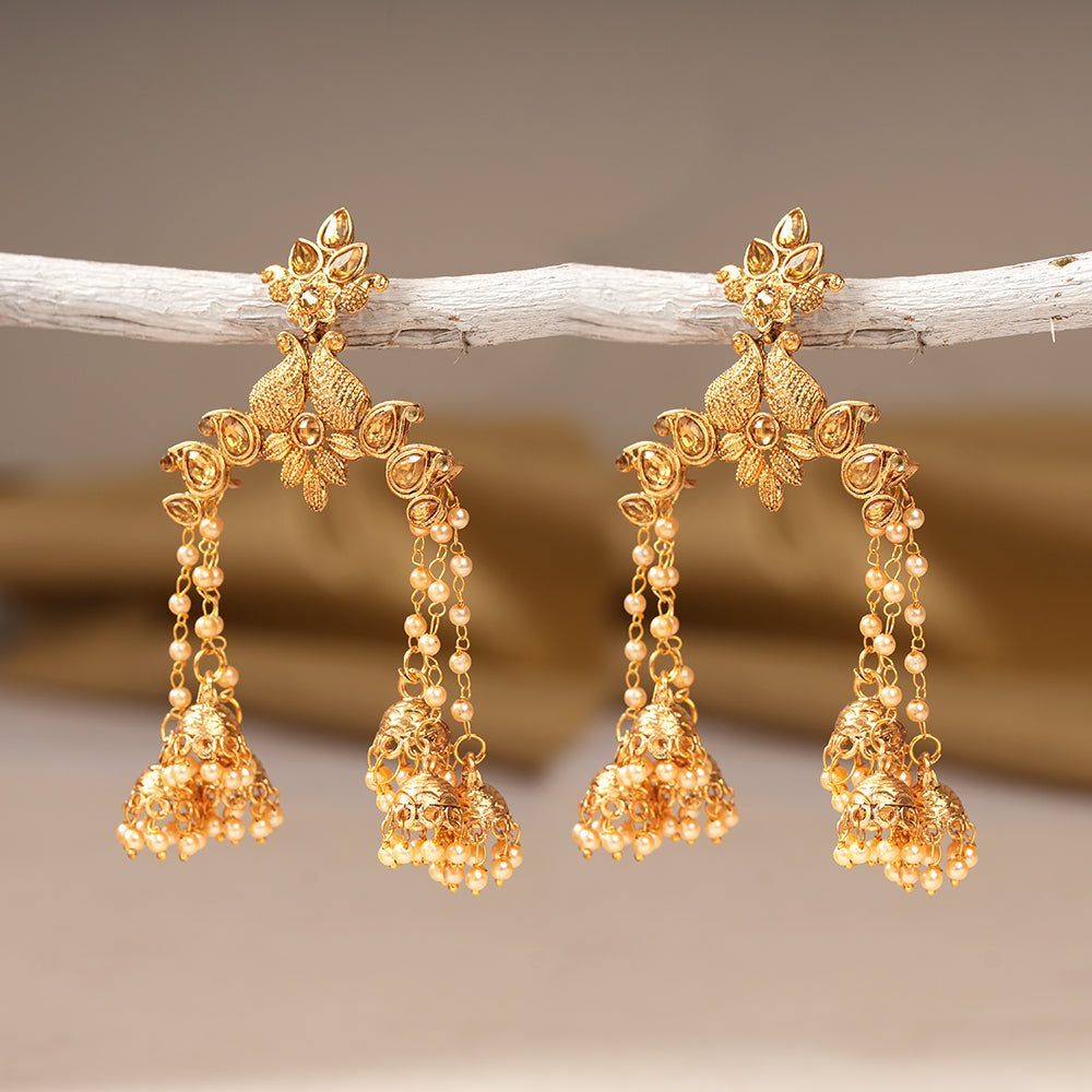 Ihita- Stone Studded Hanging Pearl Dangler Earrings