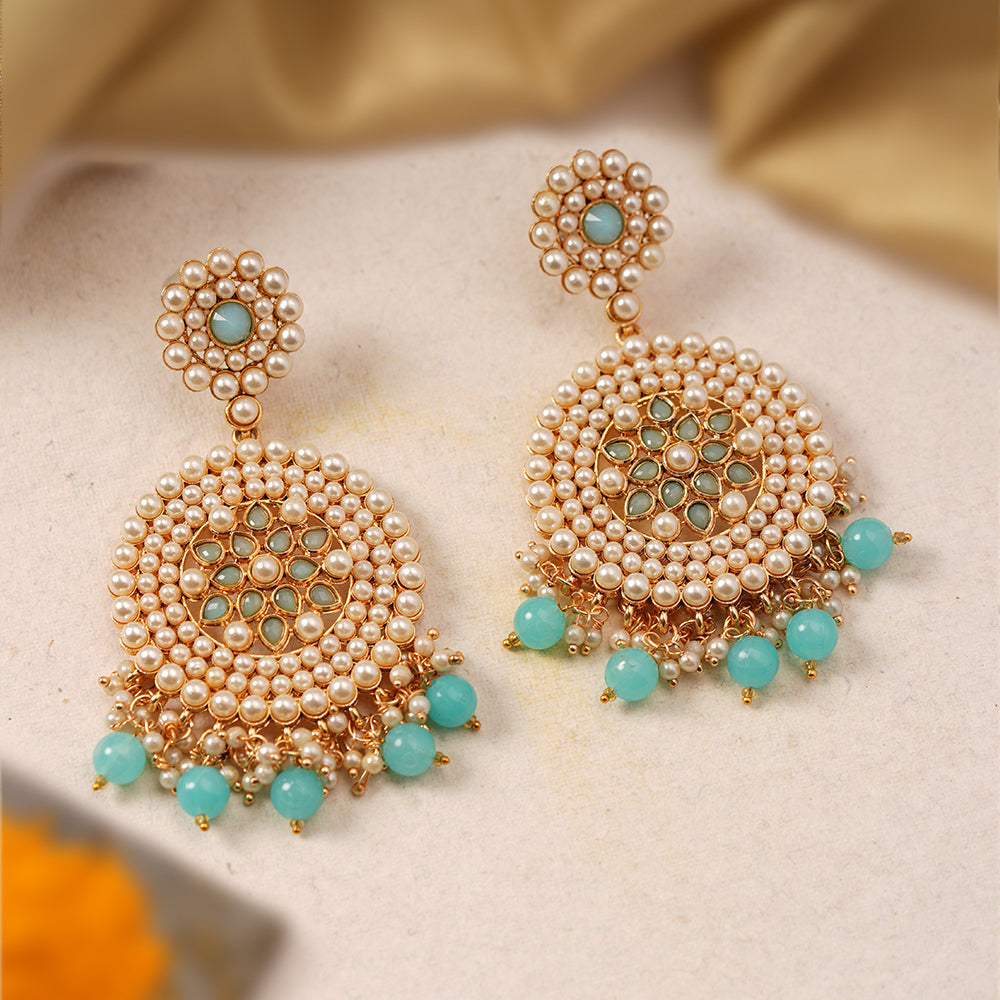 Kavya- Stone Studded Hanging Pearl Dangler Earrings