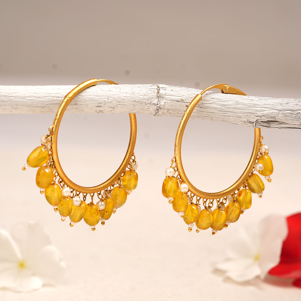 Zoya- Hanging Pearl Hoops Earrings(Golden)