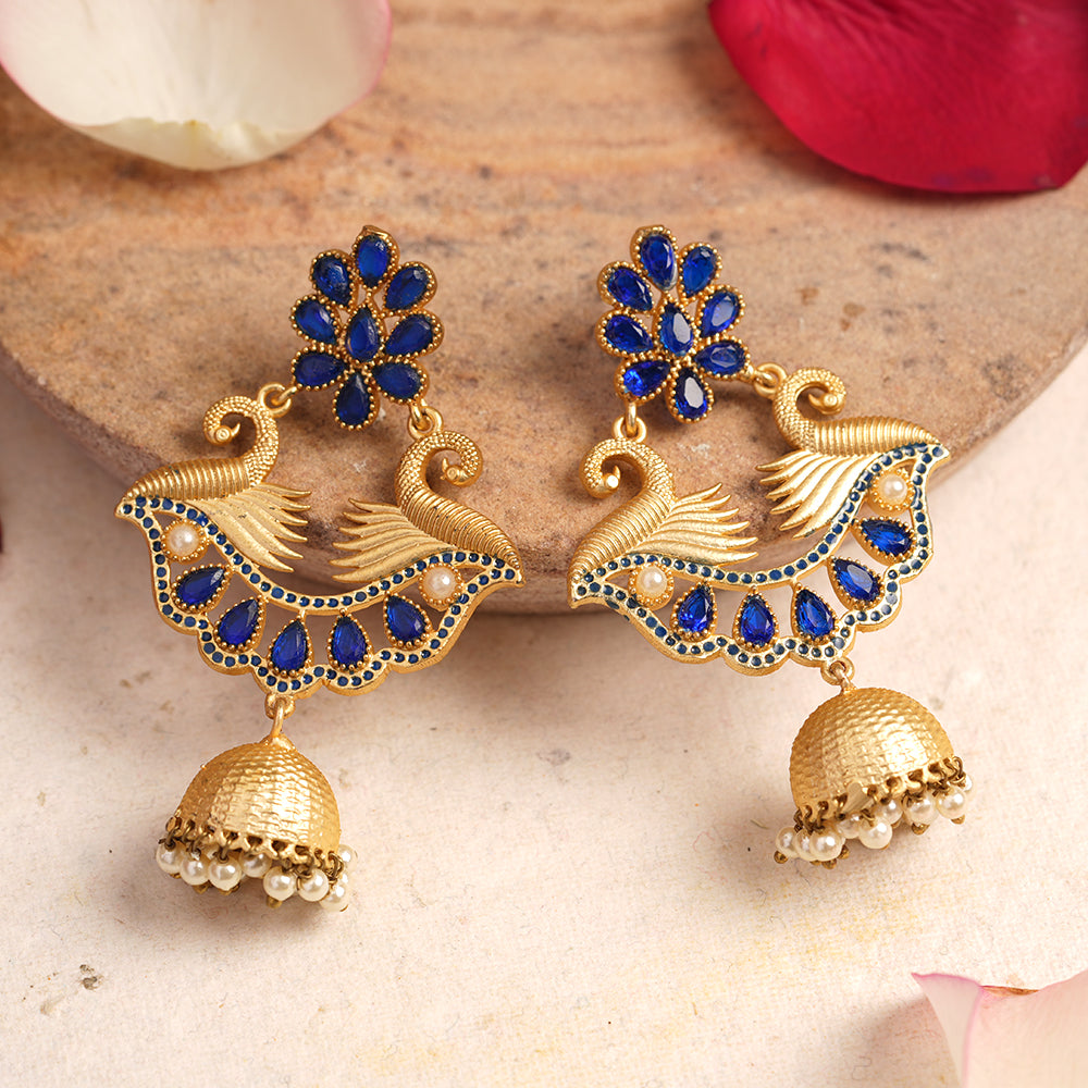 Nishita- Stone Studded Hanging Pearl Jhumki Earrings
