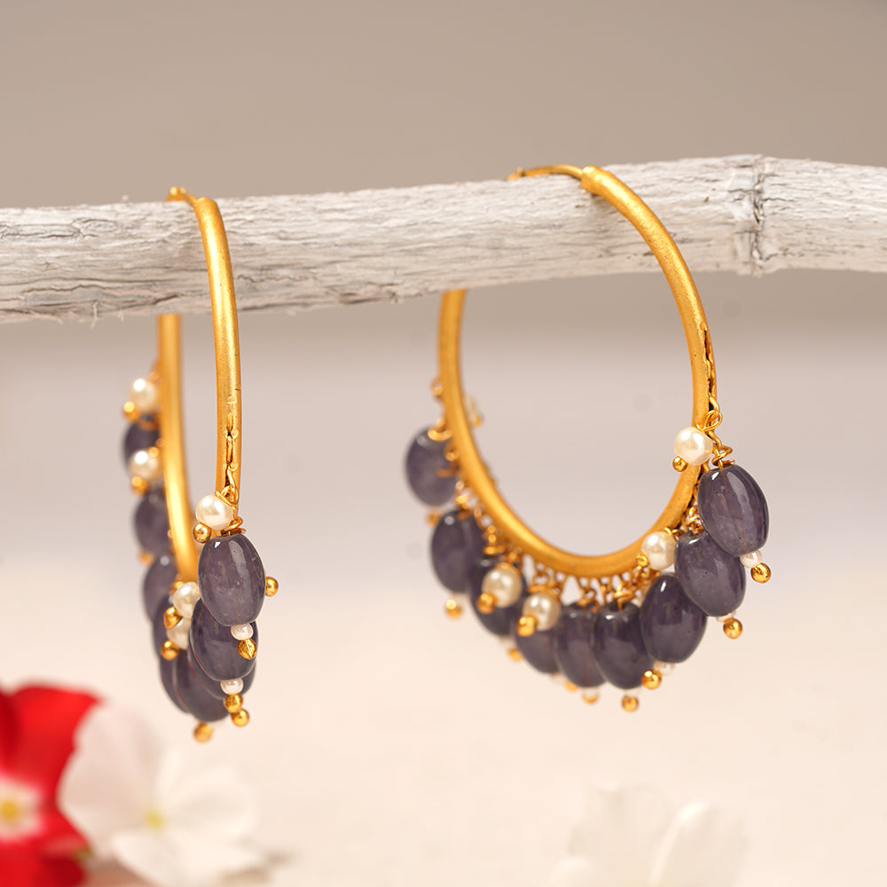 Zoya- Hanging Pearl Hoops Earrings(Purple)