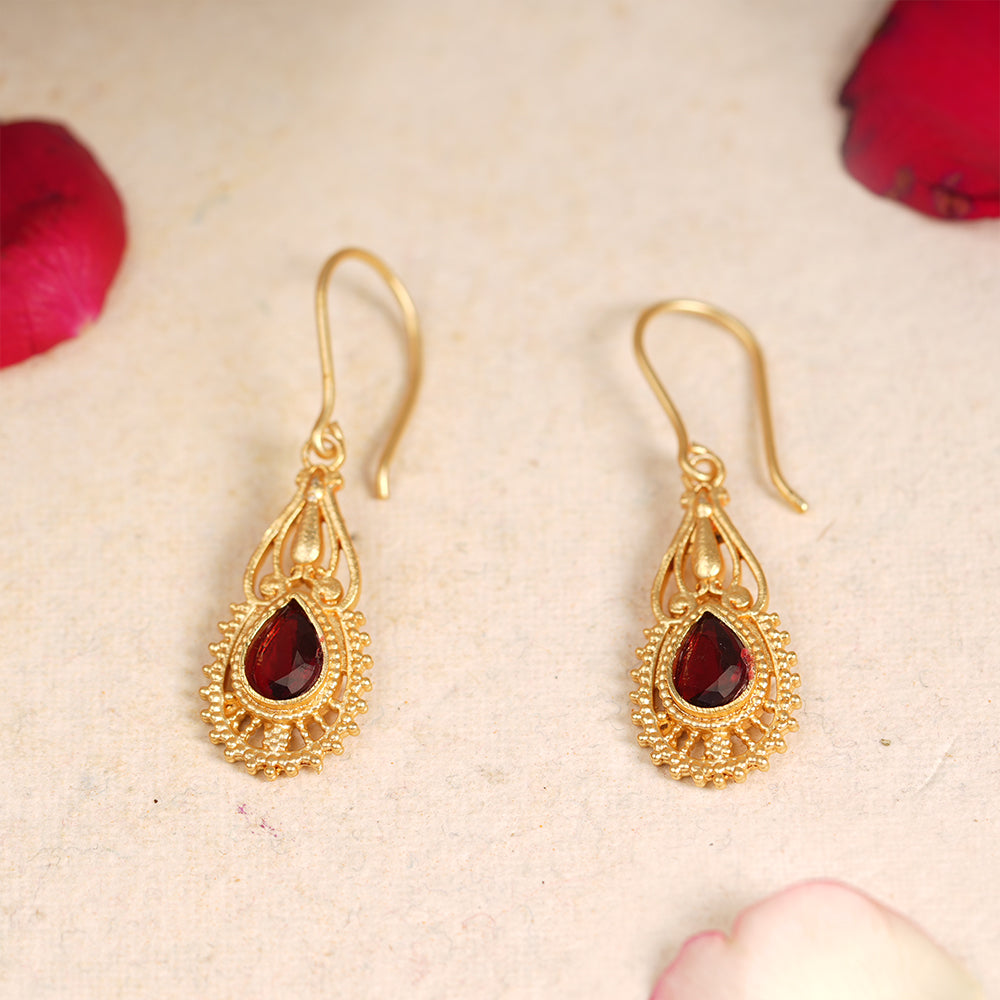Ruhi- Stone Studded Dangler Earrings(Red)